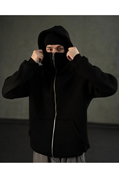 LOTS MODA Kar Maskeli Ninja Unisex Sweatshirt Hırka 2iplik kalın polar