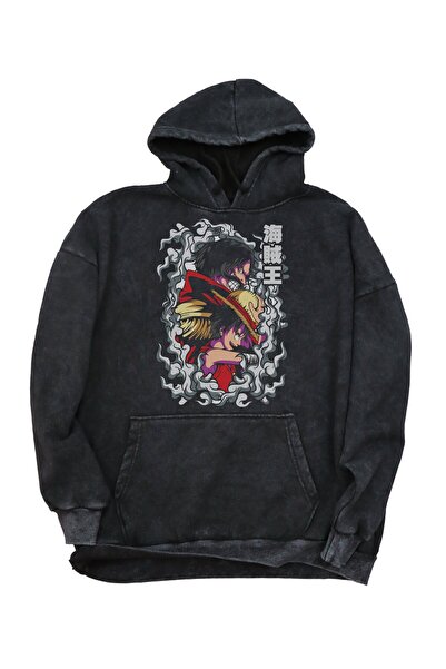 Fuddy Moda Hanorac oversize cu glugă cu imprimeu Roger și Luffy, hanorac unis...