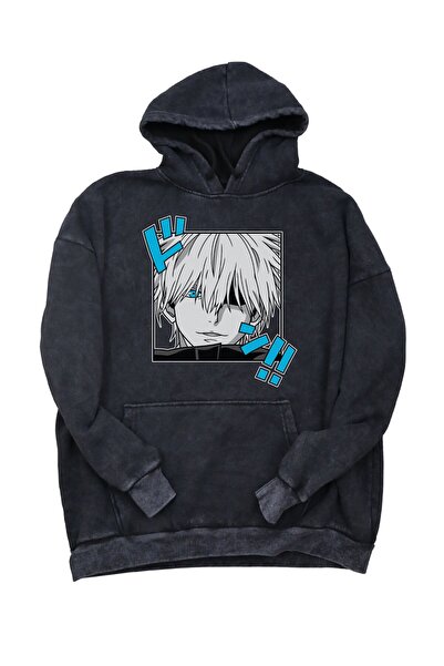 Fuddy Moda سويت شيرت بغطاء للرأس مطبوع عليه JJK Gojo Satoru كبير الحجم للجنسي...