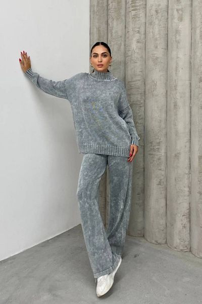 msm fashion Women's Knitwear Suit Turtleneck Sweater Wide Leg Trousers Washable Double Set