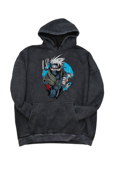 Fuddy Moda سويت شيرت بغطاء للرأس كبير الحجم للجنسين - مطبوع عليه كاكاشي، هودي...