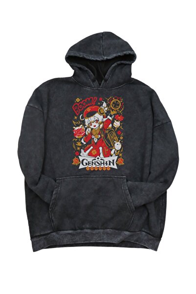 Fuddy Moda Hanorac oversize cu glugă cu imprimeu Boom Genshiin Impactt, hanor...