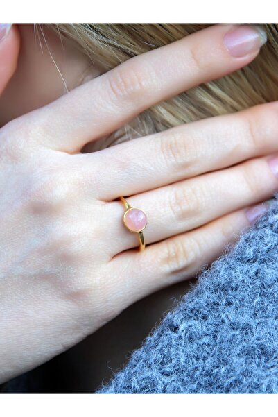 esha Doğal Taş Pembe Kuvars Yuvarlak Doğal Taşlı Altın Kaplama Ayarlanabilir ...