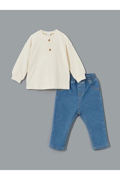LC Waikiki Lcw Crew Neck Basic Baby Boy Sweatshirt and Trousers 2'Li Fast Fashion