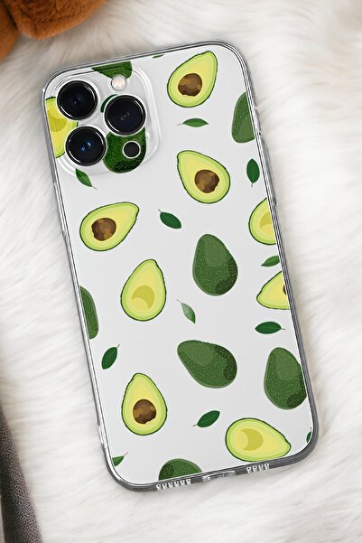 mooodcase iPhone 16 Pro Max Uyumlu Avokado Desenli Premium Silikonlu Şeffaf Telefon Kılıfı