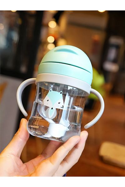 COOYA 250ml Educational And Sippy Cup, With Straw, double Handle, BPA Free, 0-48 Months, Green