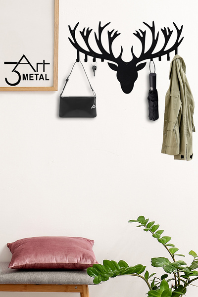 3art Metal Geyik Boynuzu Metal Duvar Askısı - Dekoratif Metal Askılık