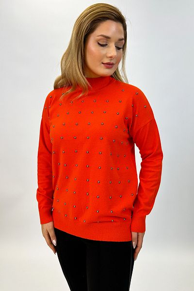Ayda Triko Stand Collar Pearl Embellished Women's Clothing Hijab Clothing Knitwear Sweater