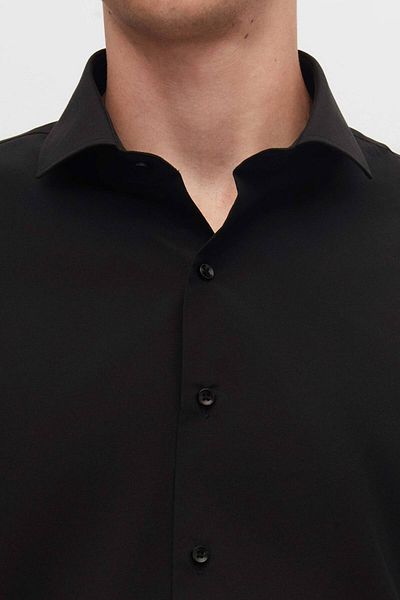 D'S Damat Schwarzes, schmal geschnittenes, schmal geschnittenes, klassisches, langärmliges, leicht bügelbares Hemd mit italienischem Kragen