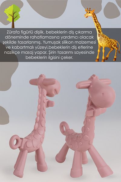 Meleni Baby Pink Giraffe Silicone Teether - Baby and Animal Figures Toy Teether