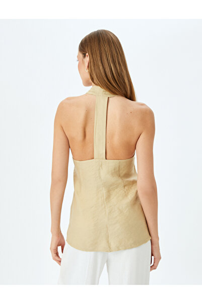 Koton Sırt Dekolte Detaylı Halter Yaka Düğmeli Uzun Yelek