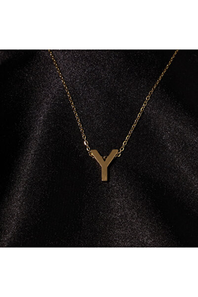 FOURSOLOS Çelik Kadın Kolye, Gold Renk Harf Kolye, Nazar Boncuklu No.137A