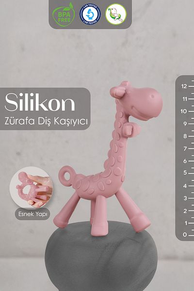 Meleni Baby Pink Giraffe Silicone Teether - Baby and Animal Figures Toy Teether