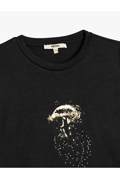 Koton Tričko s krátkým rukávem a výstřihem s kamínkovým potiskem