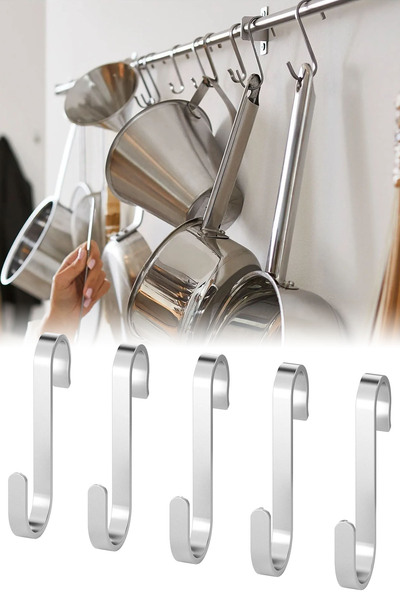 Binbirreyon Mutfak Rayı Askı Kancası 5 Adetli Set Paslanmaz Çelik RD163