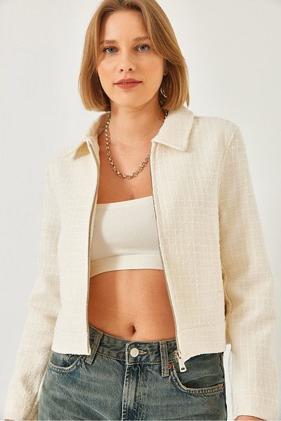 Bianco Lucci Damen-Tweedjacke mit Reißverschluss und Hemdkragen 50165 60271005