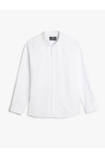 Koton Βαμβακερό μείγμα Classic Regular Fit Μακρυμάνικο πουκάμισο με μισό ιταλικό γιακά