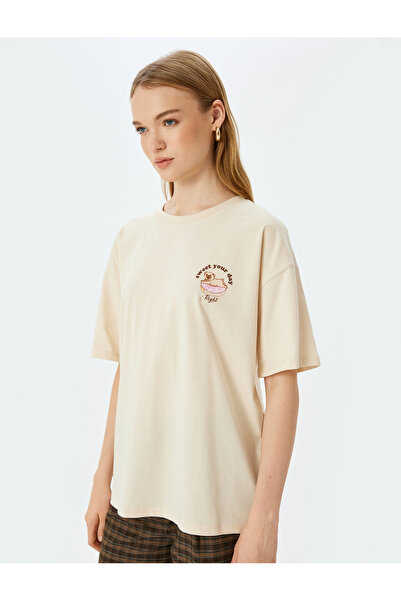 Koton Βαμβακερό μπλουζάκι με κοντό μανίκι με στάμπα με λαιμόκοψη