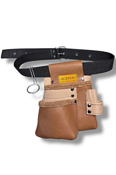 İKİZ DERİ ÜRÜNLERİ HAKİKİ DERİDEN ELEKTRİKÇİ USTA ÖNLÜĞÜ AÇIK KAHVE- BEJ