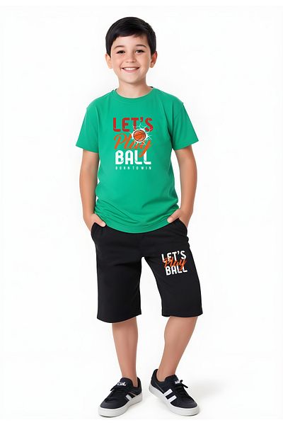 panios kids Play Ball Printed Boy's Short Sleeve Double Pocket Capri Bottom-Top Set