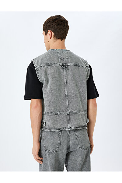 Koton Джинсовий жилет з кришкою, деталізований бавовняний V-подібний виріз, без рукавів, оверсайз