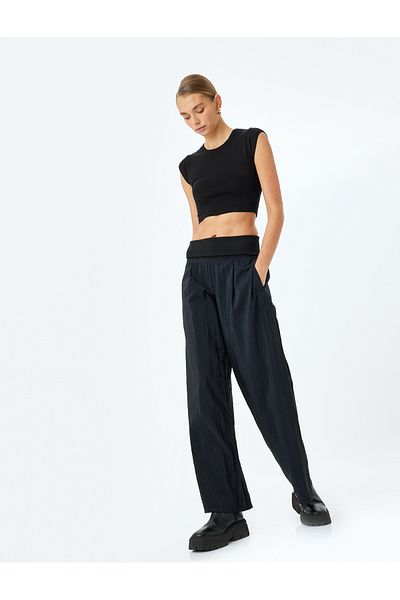 Koton Low Waist Wide Leg Parachute Fabric Trousers with Pockets