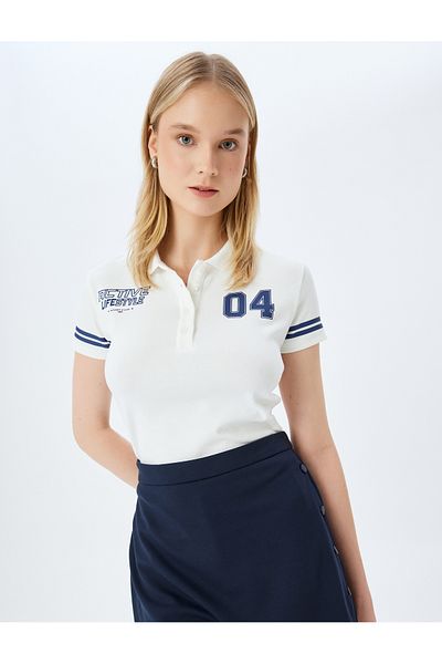 Koton Polo Neck Buttoned College Printed Short Sleeve T-Shirt
