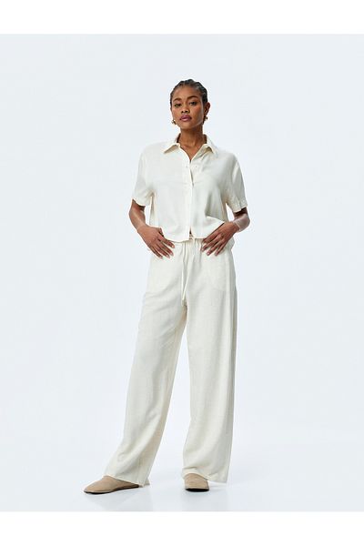 Koton Viscose Linen Blend Short Sleeve Crop Shirt