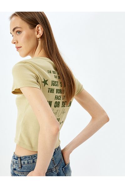 Koton Embroidered Back Printed Short Sleeve Crew Neck T-Shirt