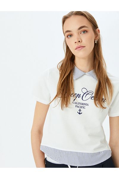 Koton Shirt Neck Short Sleeve Striped College Printed T-Shirt