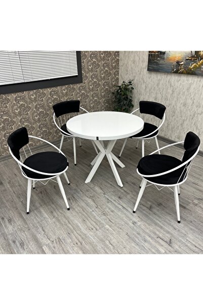 BY ORHAN GÜZEL Mutfak Masası Takımı , 4 Kişilik Mutfak Masa Takımı , Yuvarlak Masa Takımı Küt Ayaklı Takım BEYAZ
