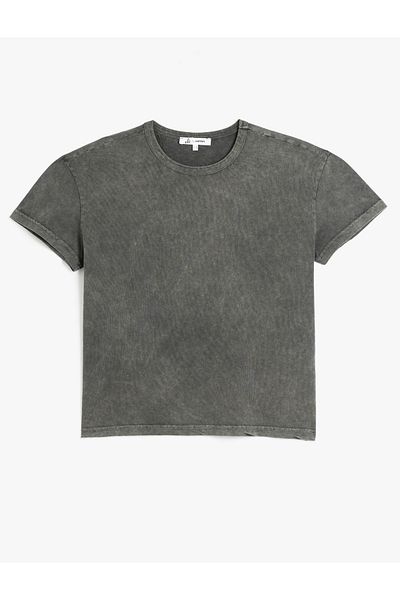Koton Crew Neck Oversize Short Sleeve Washed Women's T-Shirt