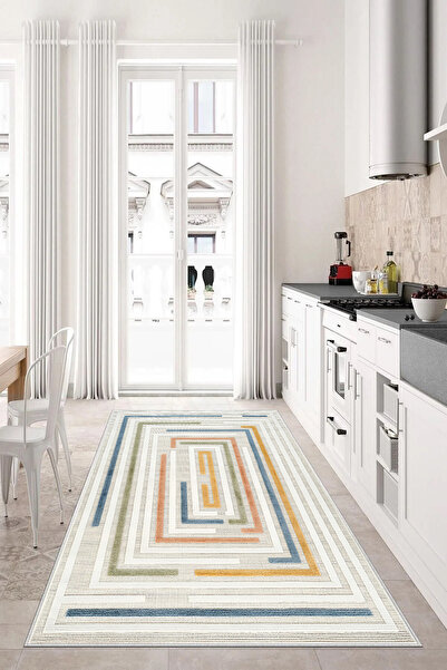 G&C HOME Dijital Kaymaz Yıkanabilir Modern Renkli  Hasır Desenli Mutfak Halıs...