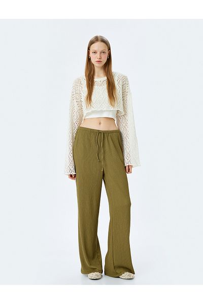 Koton Wide Leg Waist Lace up Trousers - High Waist