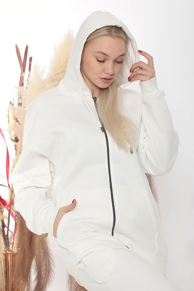 WND SPORT Oversize Zippered Sweatshirt Cardigan with Fleece Inside Hood