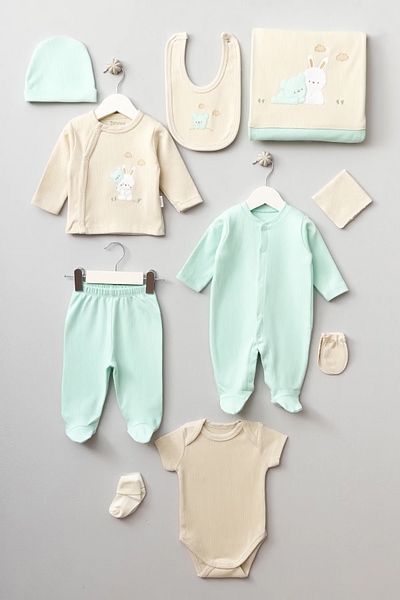 Bebitof Teddy Bear and Rabbit Patterned 10 Piece Boxed Hospital Discharge Set