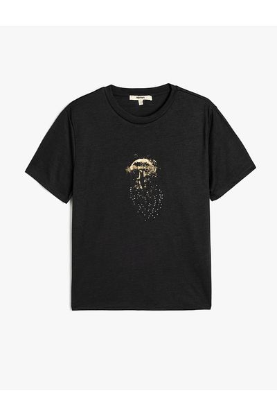 Koton Short Sleeve Crew Neck Stone Printed T-Shirt