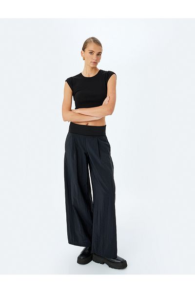 Koton Low Waist Wide Leg Parachute Fabric Trousers with Pockets