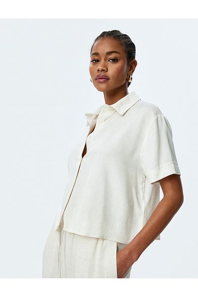 Koton Viscose Linen Blend Short Sleeve Crop Shirt