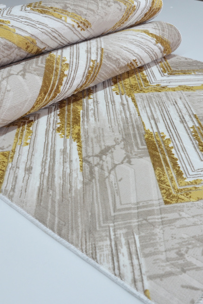 Babil Home Non-Slip Base Cutting Runner Living Room Hallway Kitchen Carpet Ymr5014 Gold