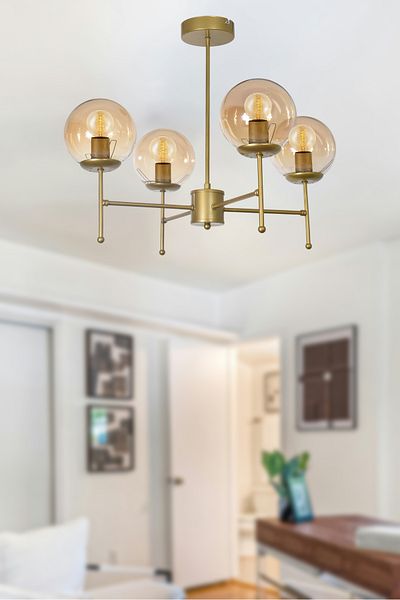 Modavize Axel Modern Design Living Room Dining Bedroom Kitchen Antique Color Honey Glass Pendant Lamp 4-Piece Chandelier