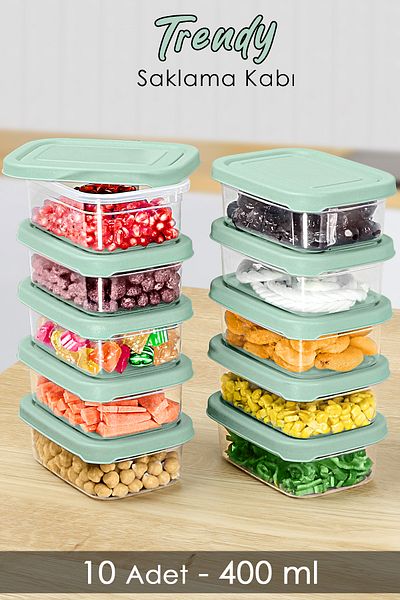 Meleni Home 400ml Green Food Storage Container - 10 Pcs Rectangular, Microwavable Organizer