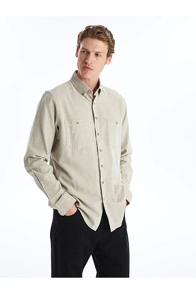 LC Waikiki Ανδρικό πουκάμισο LCWAIKIKI Classic Beige Regular Fit μακρυμάνικο Gabardine