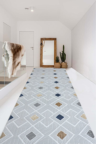 Babil Home Non-Slip Base Cutting Runner Living Room Hallway Kitchen Carpet Ymr5031 Gray