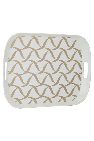 Alsaif Gallery Al Saif Gallery Melamine Tray, 48×37×4 cm, Rectangular, Brown Decor - White