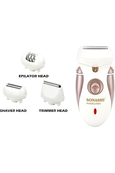 sonashi Fabulous Epilator and Trimmer - Washable Epilator w/ 3 Attachments, Stainless Steel Blades