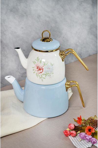 Bayev Clodia Blue Floral Retro Teapot - Enamel 201339