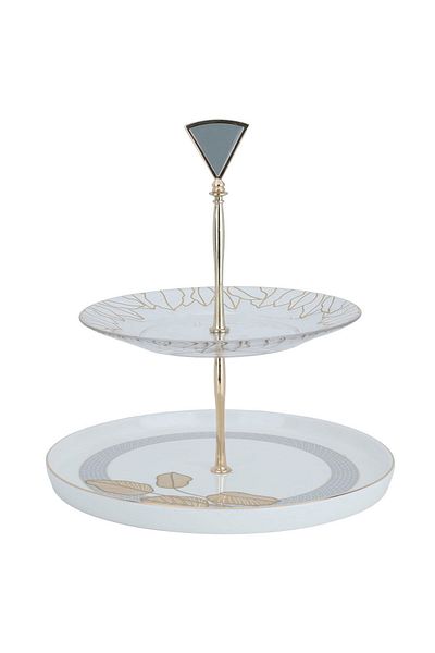Alsaif Gallery Al Saif Gallery porcelain serving stand, 2 levels - white