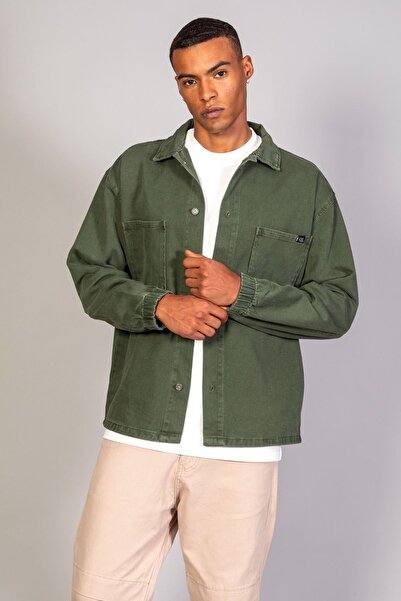 LTC Jeans Ανδρικό πουκάμισο Χακί Μοντέλο Oversize Τζιν μπουφάν