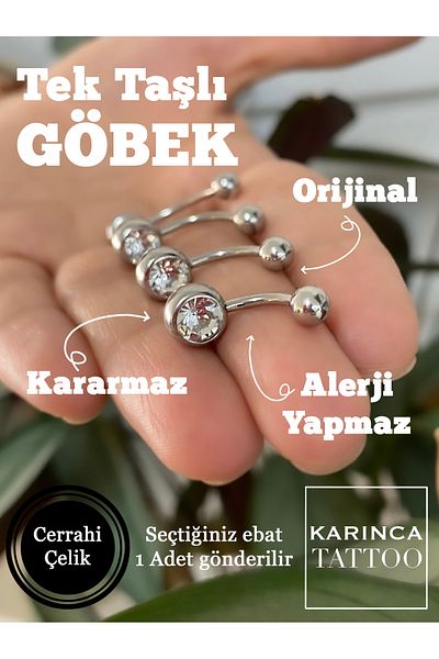 Karınca Piercing High Quality Single Stone Belly Piercing - Steel Anti-Tarnish, Anti-Allergy, Belly High Quality Ant Piercing